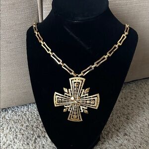 Vintage Monet large gold toned cross pendant and chain